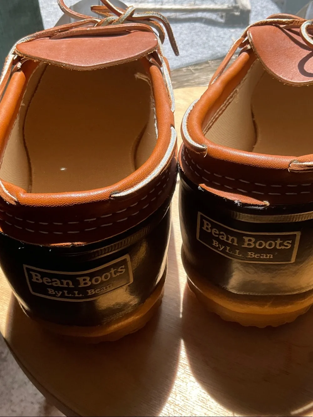 L.L. Bean tan and Brown Leather-Topped Boat Shoes BEAN BOOTS mens size 13M